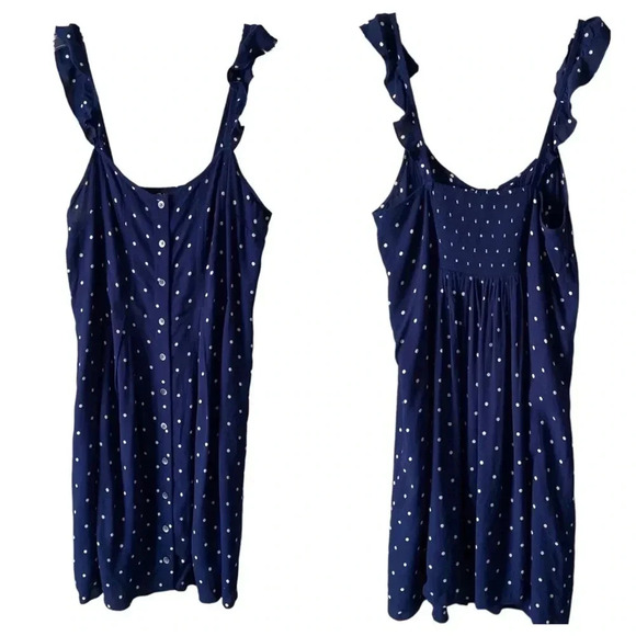 MADEWELL | Ruffle-Strap Button-Front Navy Retro Polka Dot Dress Size 2 - Picture 4 of 8